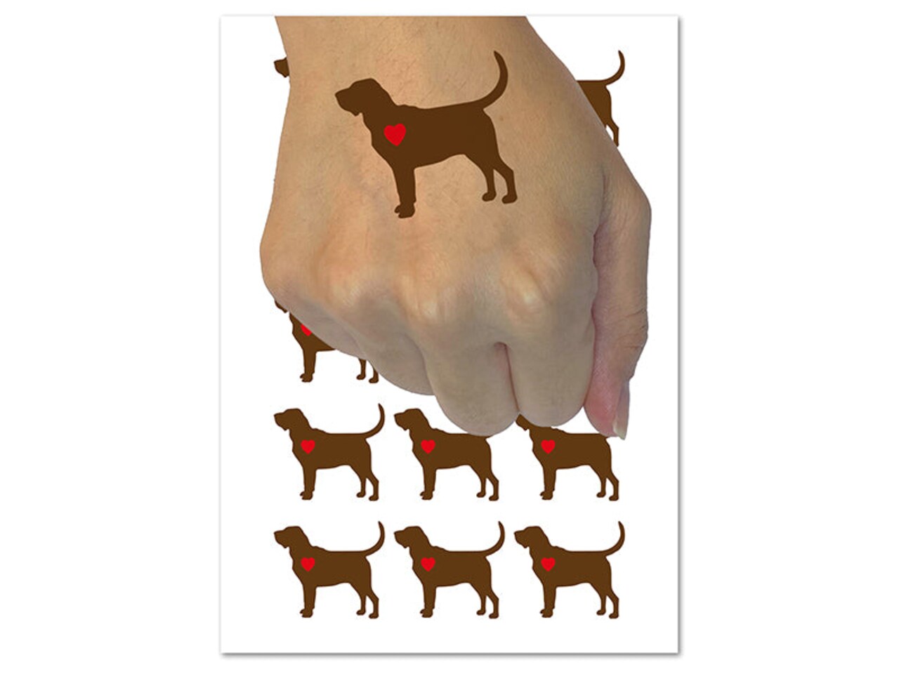 Bloodhound Dog with Heart Temporary Tattoo Water Resistant Fake Body Art Set Collection (1 Sheet)